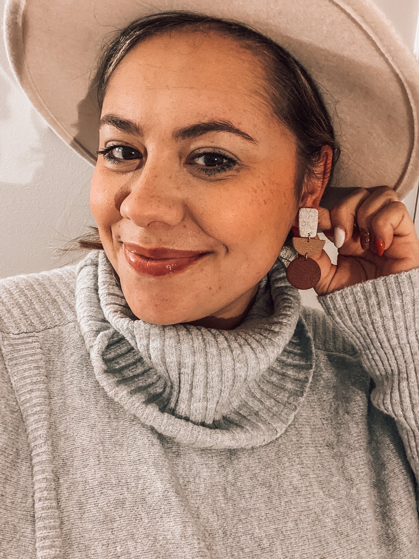 Gray and Warm Tones Textured Boho Earrings | Clay Earrings | Lightweight Earrings | Stylish Autumn Earrings