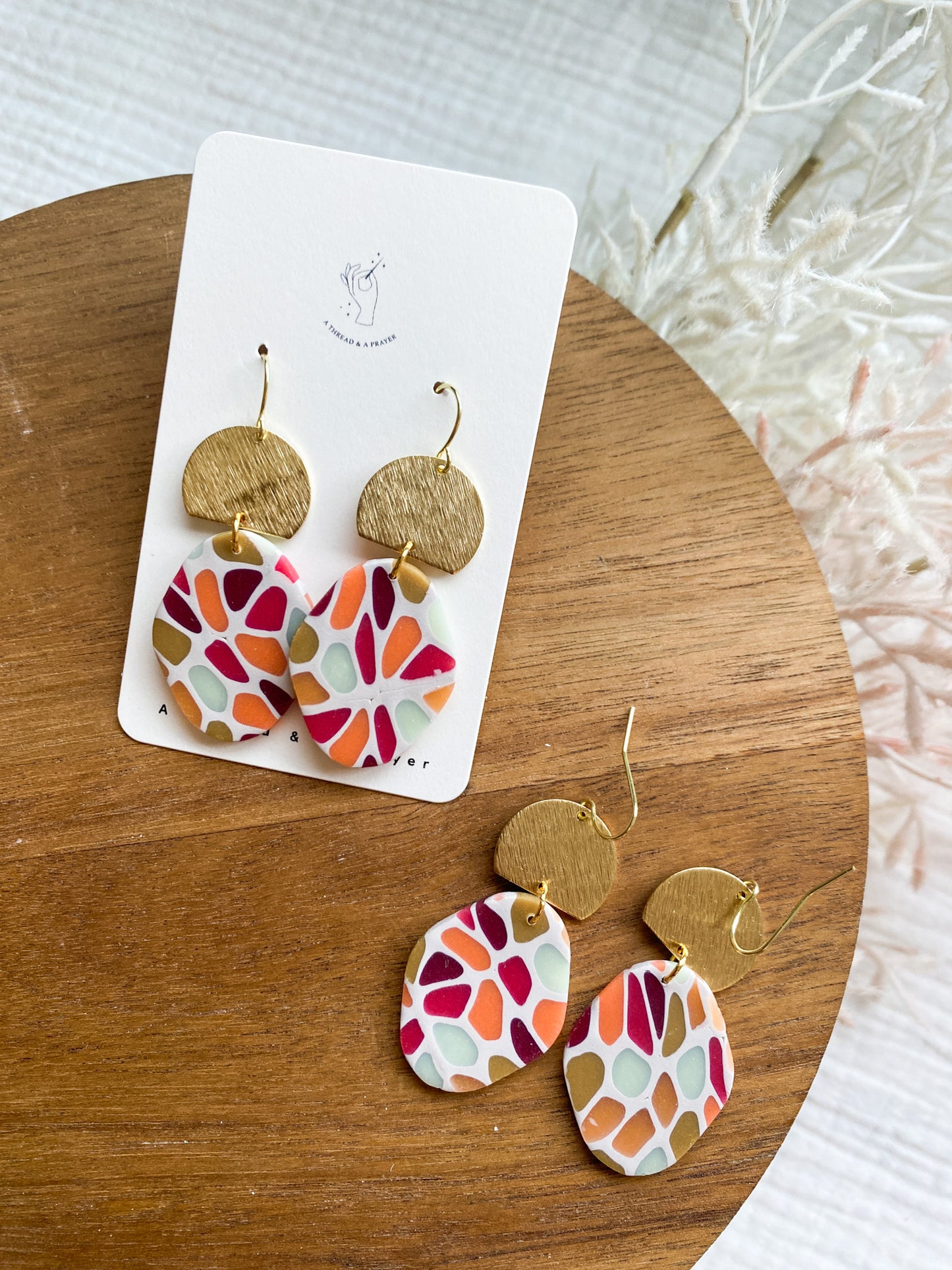 Adorable Spring Stained Glass Clay Earrings | Polymer Clay and Brass Accent | Lightweight Earrings