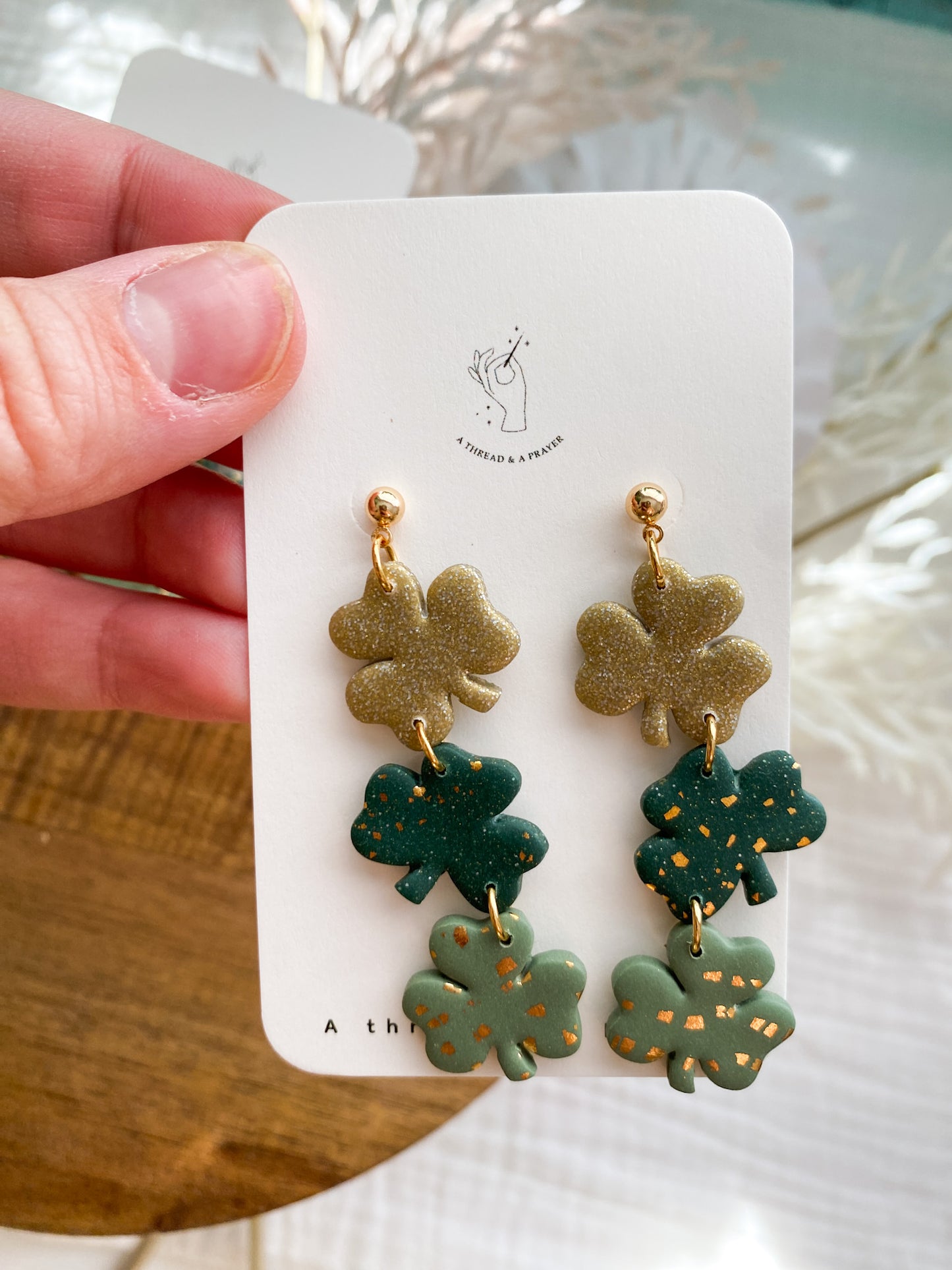 St. Patricks Day Gold Foil and Green Dangle Earrings | Party Earrings | Saint Patrick's Day | St. Pats | Lightweight Earrings