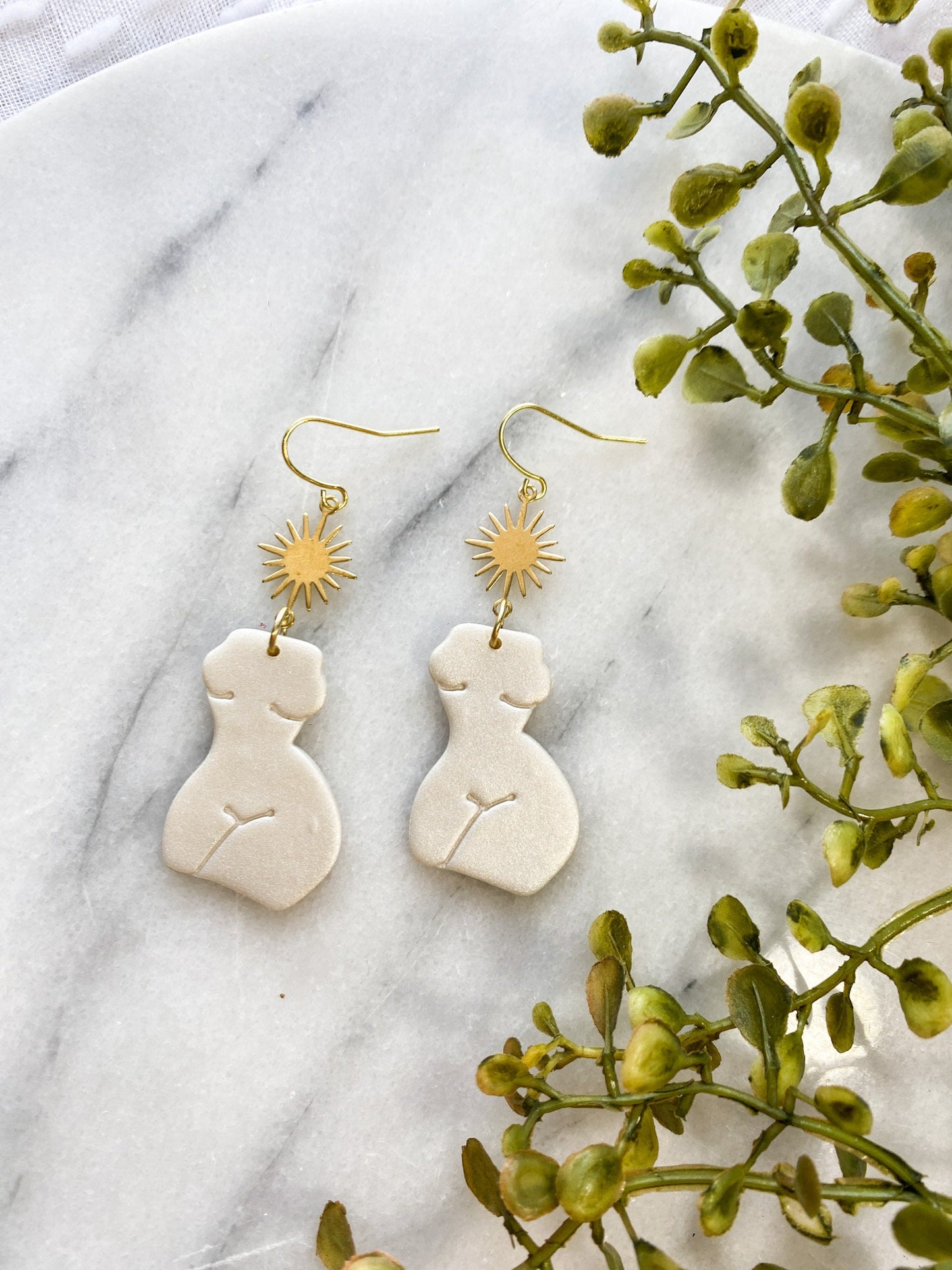 Goddess Clay Earrings | Female Body | Sun Brass Accent | Feminist Earrings | Valentines | Lightweight | Feminine | Romantic Earrings | Gals