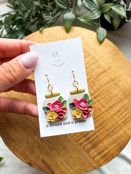 Beautiful Floral Clay Garden Earrings
