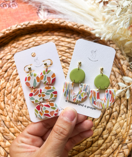 Summer Bright Stained Glass Clay Earrings – Lightweight, Trendy & Perfect for all Summer longt