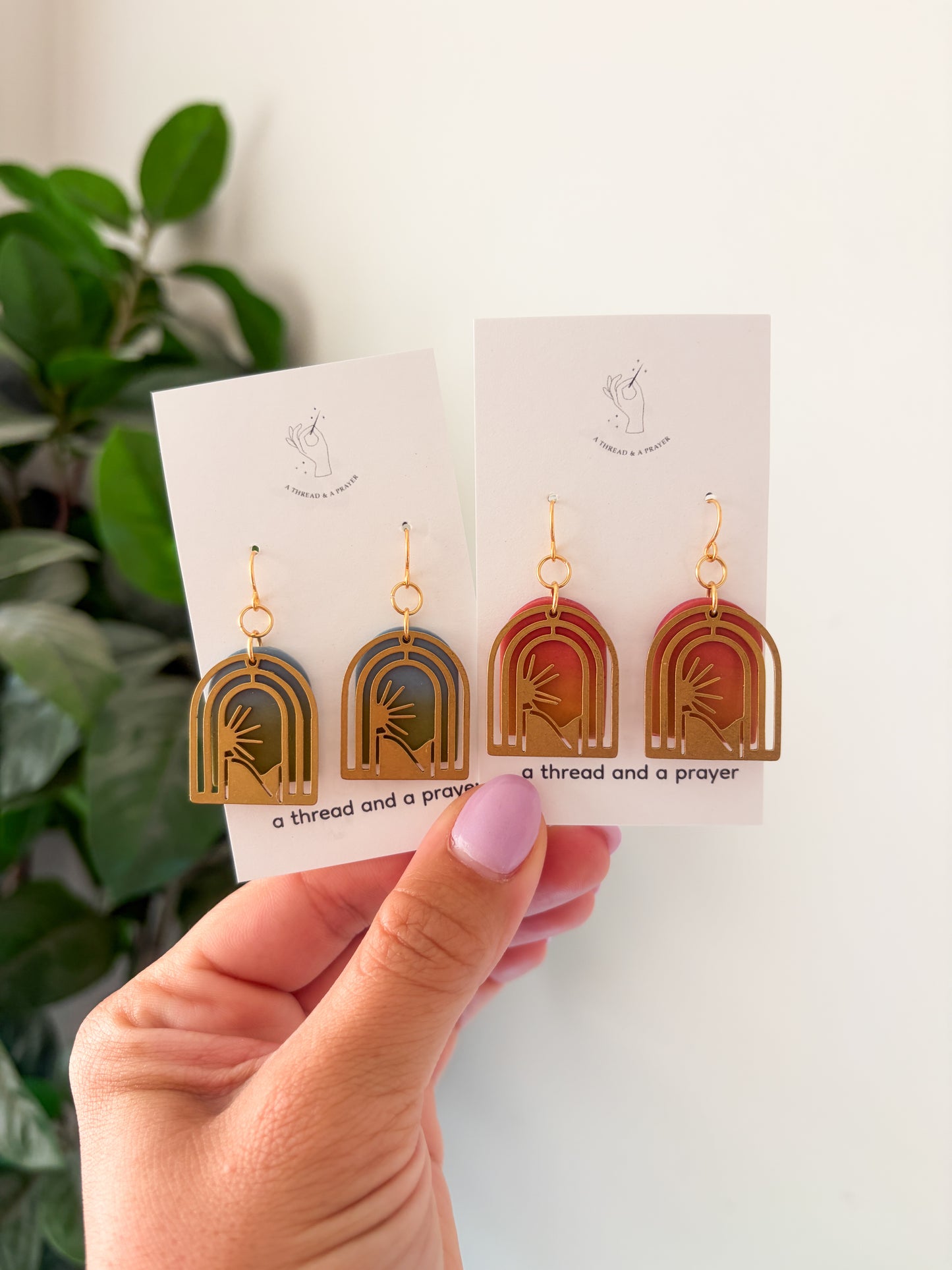 Natural Mountain Ombre Earrings | Brass Overlay | Nature Scene | Hiking Earrings | Western Style