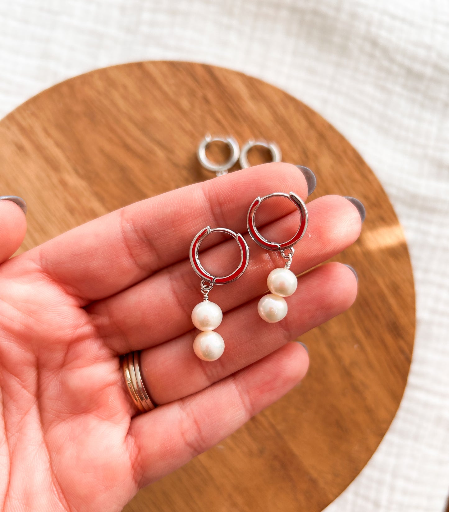 Silver Pearl Huggie Earrings | Dainty Earrings | Wedding | Bridal Earrings | platinum plated silver| Hypoallergenic | Pearl Earring | Romantic | Bride