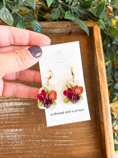Fall Florals Clay Flower Autumn Earrings