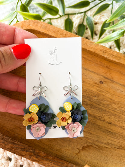 Cute Flower Earrings Postage Stamp & Citrus
