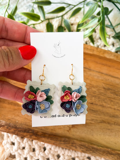 Cute Flower Earrings Postage Stamp & Citrus