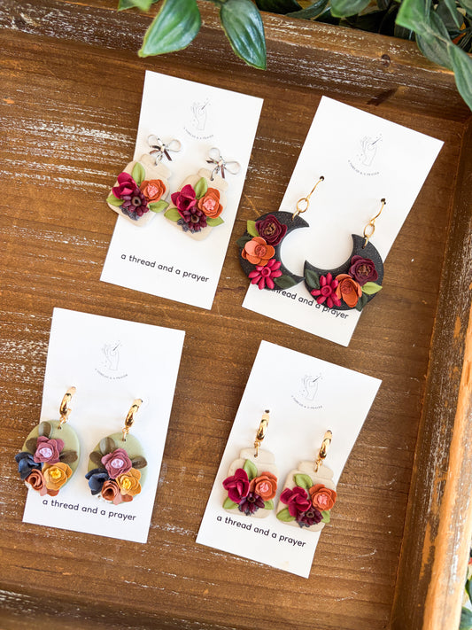 Fall Florals Clay Flower Autumn Earrings