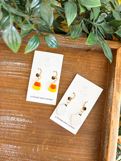 Ghosts and Candy Corn Halloween Earrings