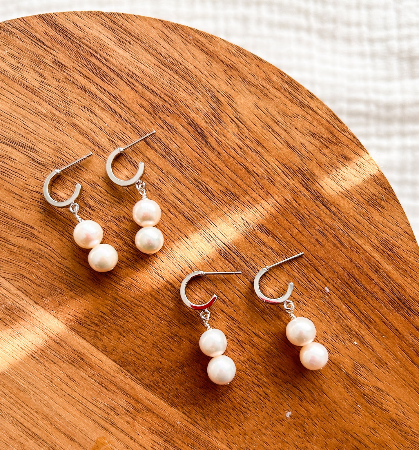 Silver Accents Pearl Short Dangles | Dainty Earrings | Wedding | Bridal Earrings | Platinum Plated Hoop Studs | Hypoallergenic | Pearl Earring | Romantic | Bride