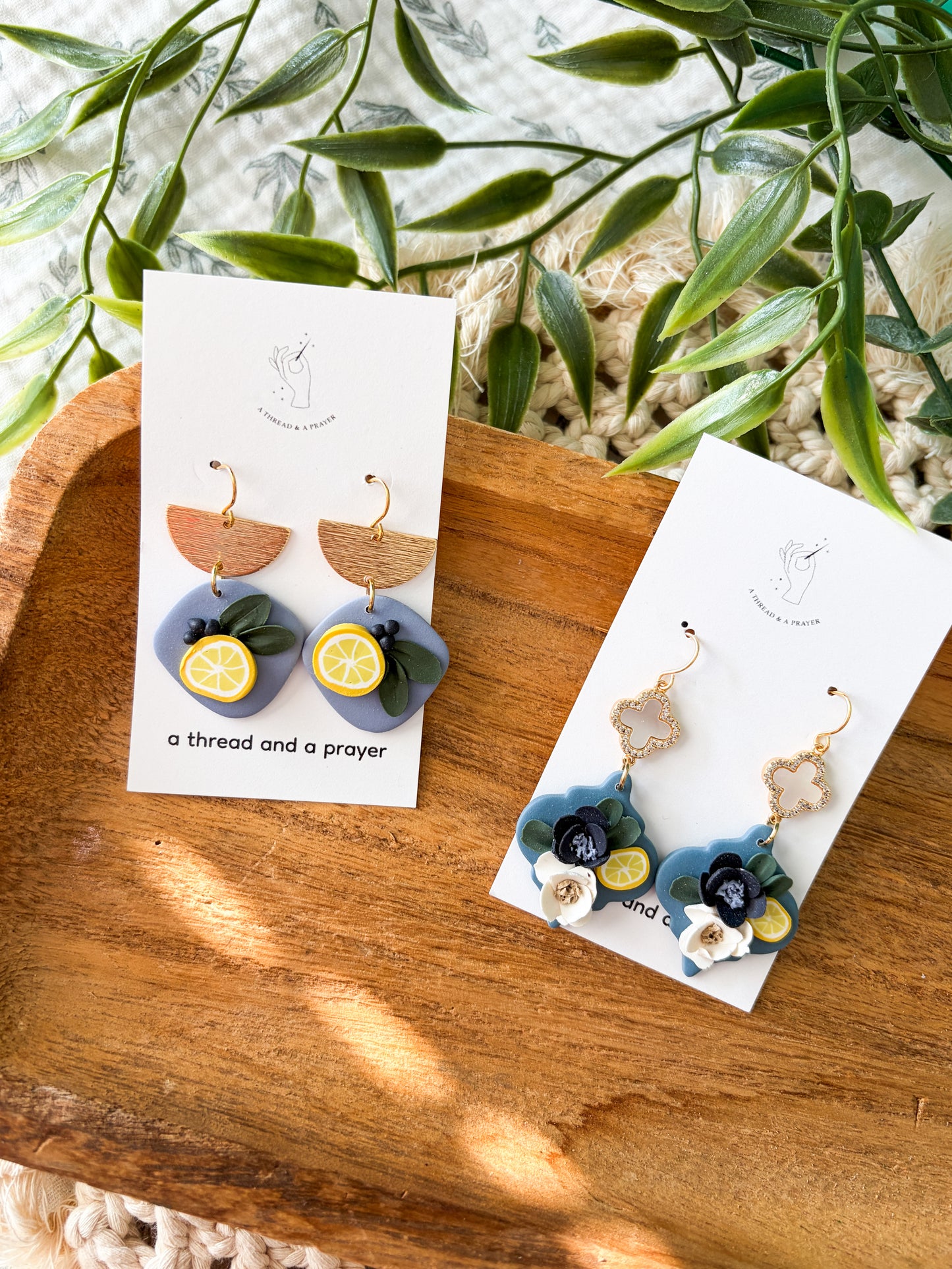 Summer Citrus Floral Clay Earrings