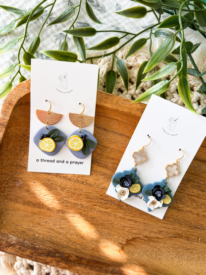 Summer Citrus Floral Clay Earrings
