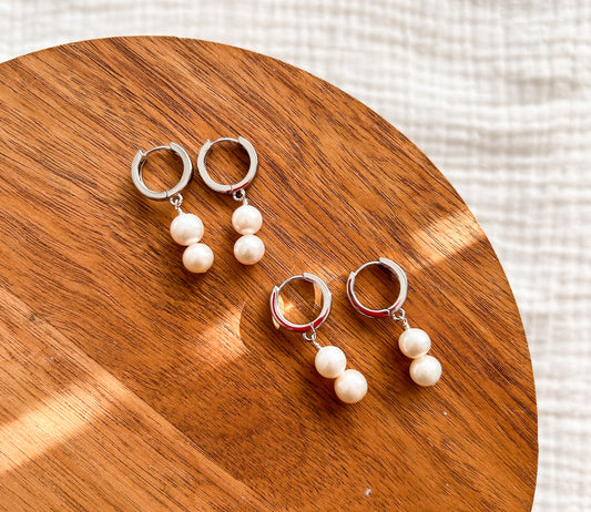 Silver Pearl Huggie Earrings | Dainty Earrings | Wedding | Bridal Earrings | platinum plated silver| Hypoallergenic | Pearl Earring | Romantic | Bride