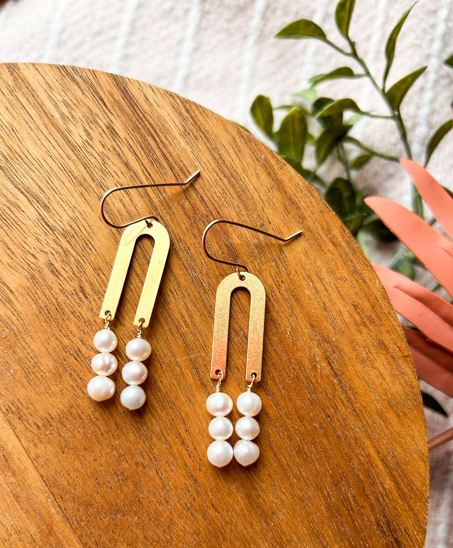Brass Arch Dainty Pearl Gold Fill Earrings | Dainty Earrings | Wedding | Bridal Earrings | Gold Fill | Hypoallergenic | Pearl Earring | Romantic | Bride