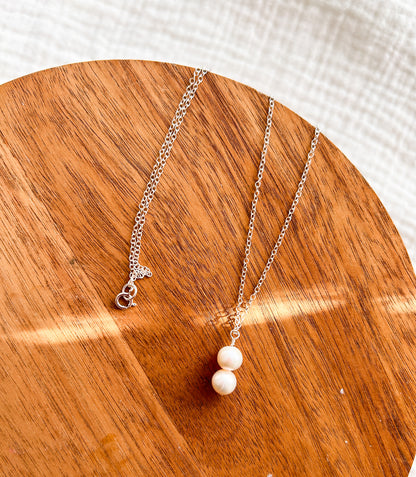 Sterling Silver 2 Pearl Drop Necklace | 18 inches