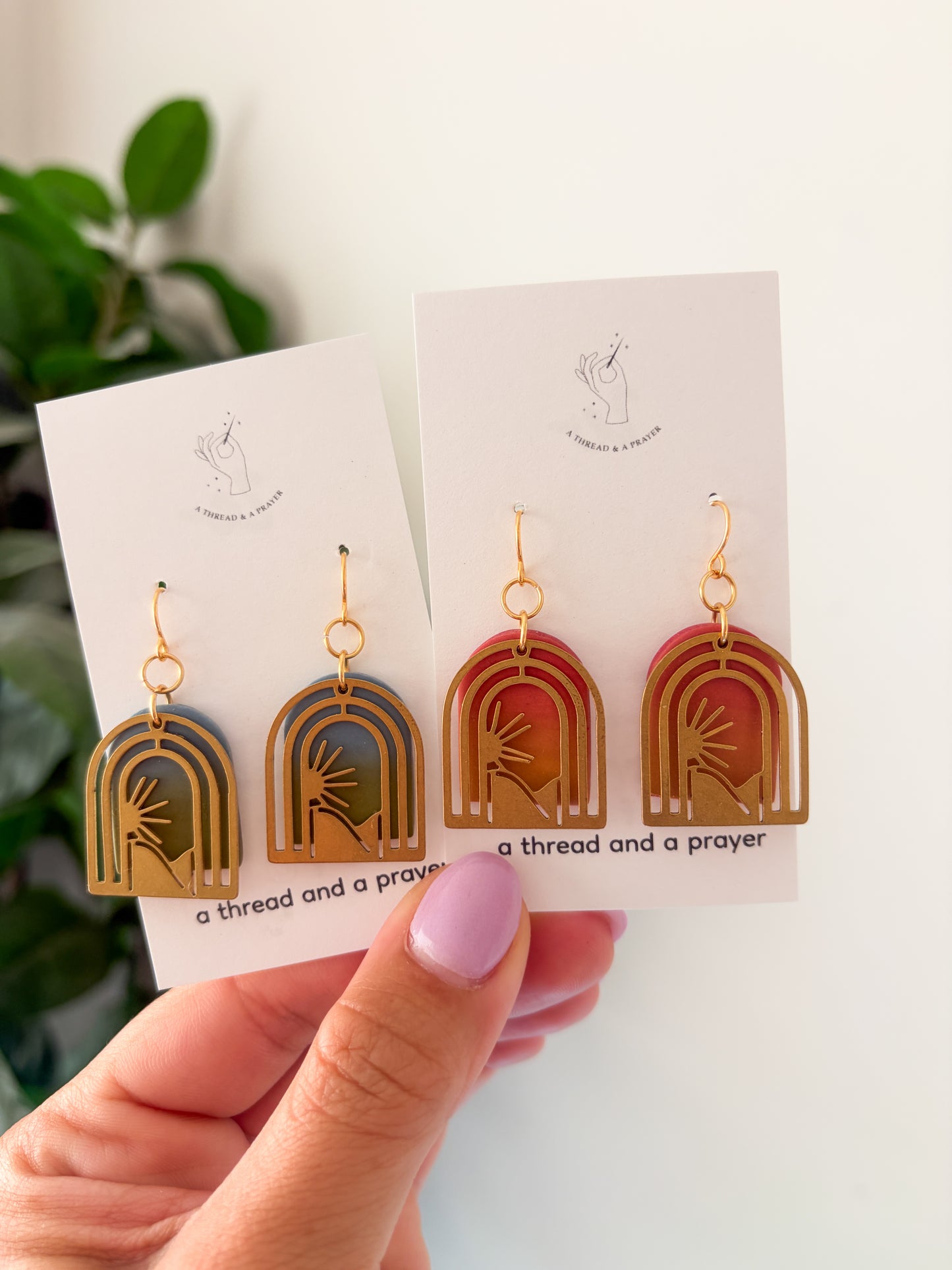 Natural Mountain Ombre Earrings | Brass Overlay | Nature Scene | Hiking Earrings | Western Style