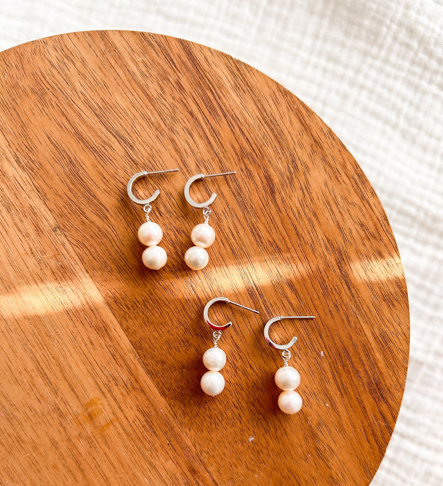 Silver Accents Pearl Short Dangles | Dainty Earrings | Wedding | Bridal Earrings | Platinum Plated Hoop Studs | Hypoallergenic | Pearl Earring | Romantic | Bride