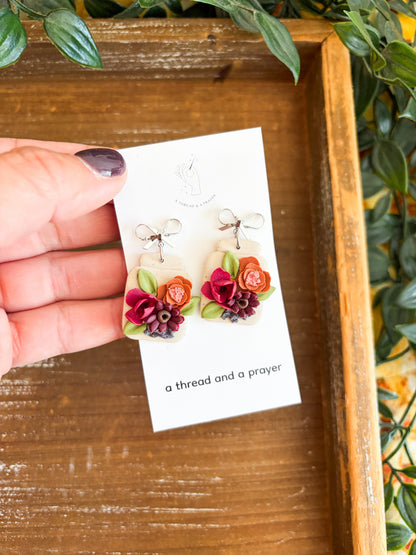 Fall Florals Clay Flower Autumn Earrings
