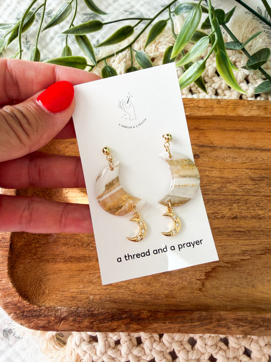 Stacked Moons Cute Shiny Celestial Earrings