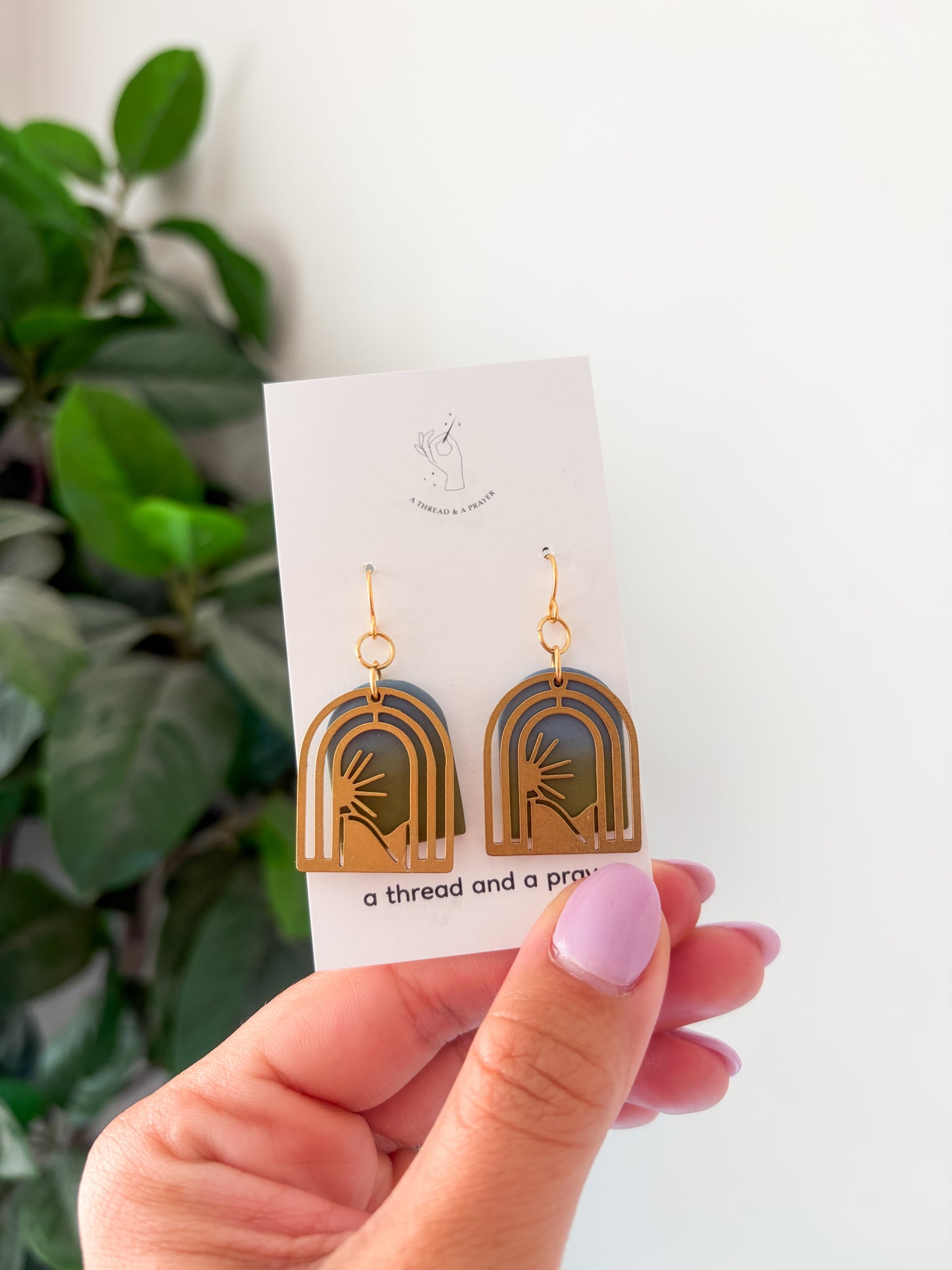 Natural Mountain Ombre Earrings | Brass Overlay | Nature Scene | Hiking Earrings | Western Style