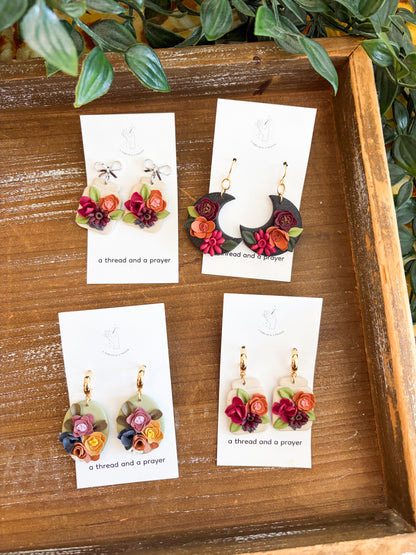 Fall Florals Clay Flower Autumn Earrings