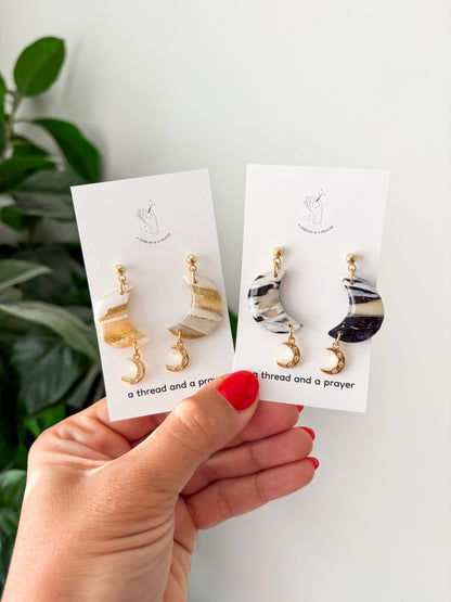 Stacked Moons Cute Shiny Celestial Earrings