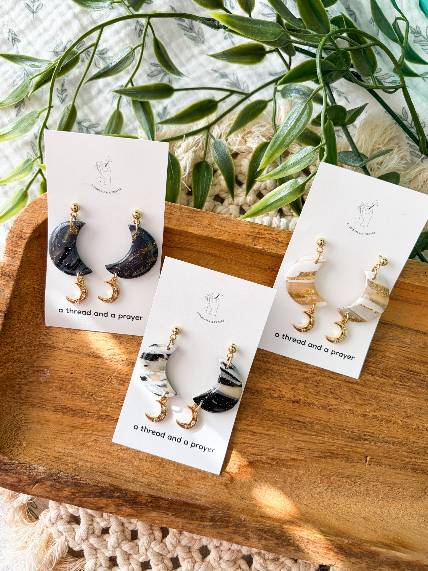 Stacked Moons Cute Shiny Celestial Earrings