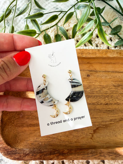 Stacked Moons Cute Shiny Celestial Earrings