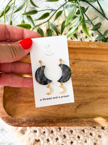 Stacked Moons Cute Shiny Celestial Earrings