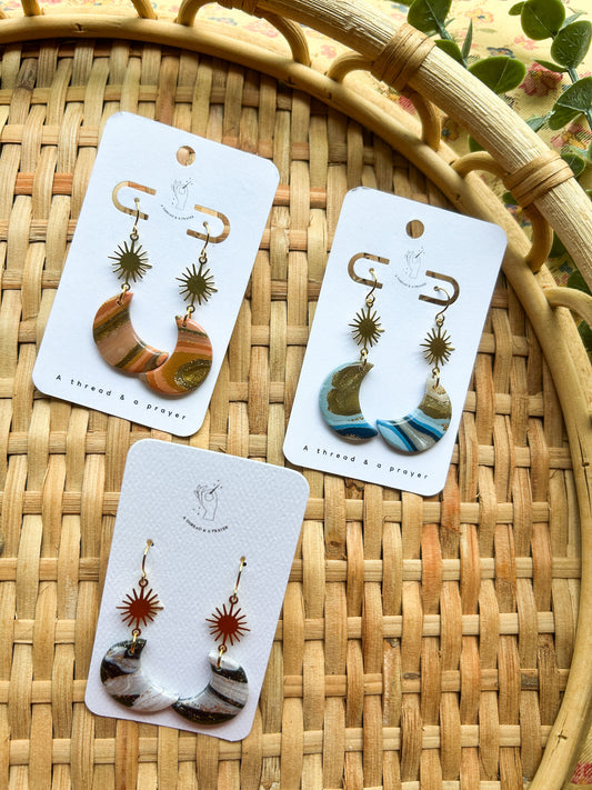 Unique Gemstone Style Moon Earrings | Glitter and Shine | Resin Coated Earrings | Lightweight | Celestial