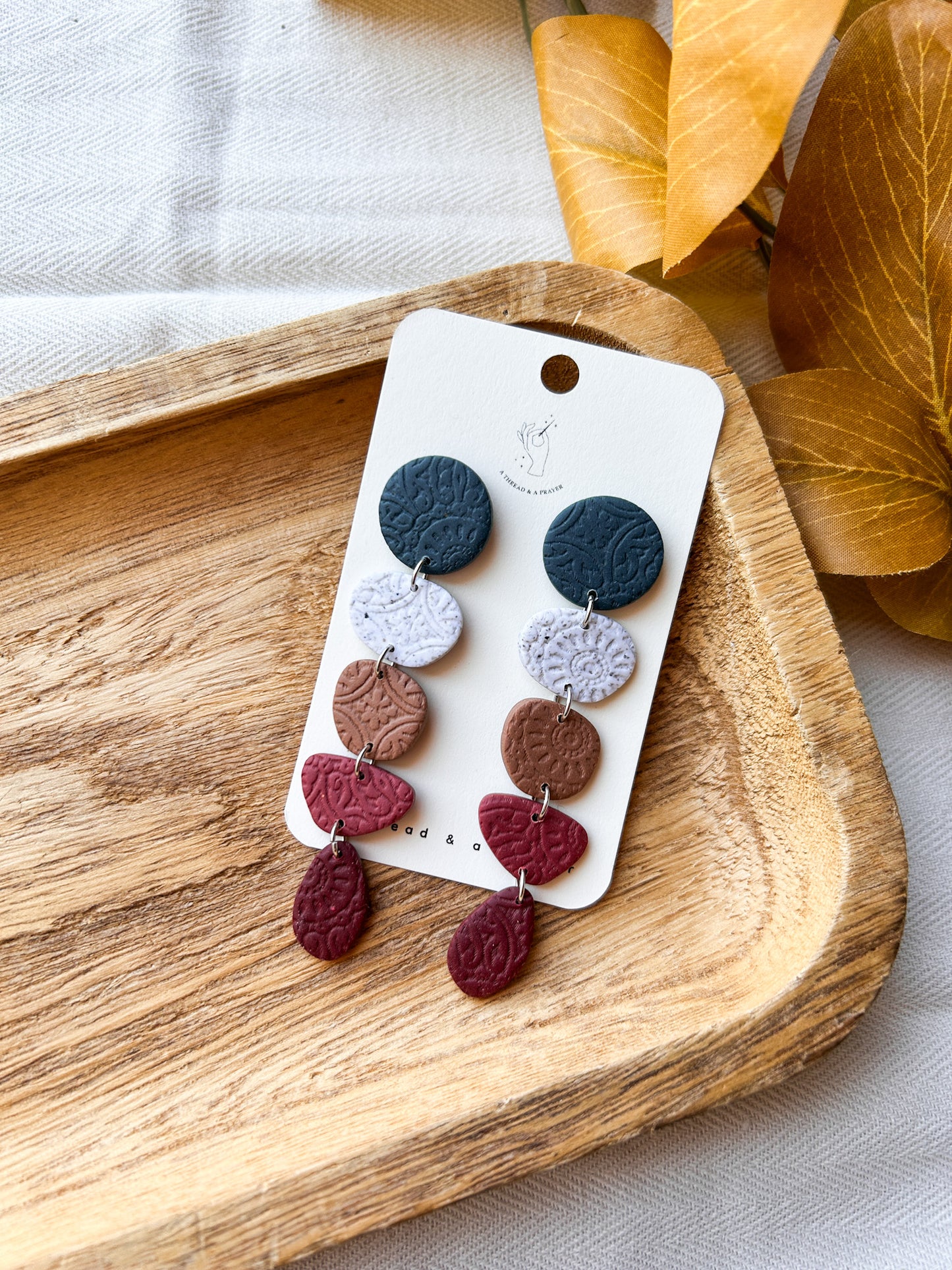 Winter Vibes Long Textured Clay Earrings | Fall Fashion | Autumn Earrings | Statement Earrings | Lightweight