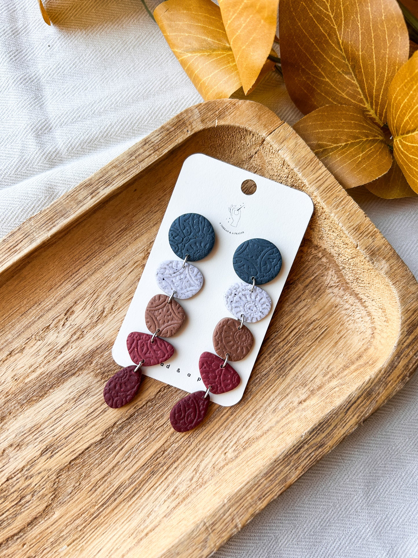 Winter Vibes Long Textured Clay Earrings | Fall Fashion | Autumn Earrings | Statement Earrings | Lightweight