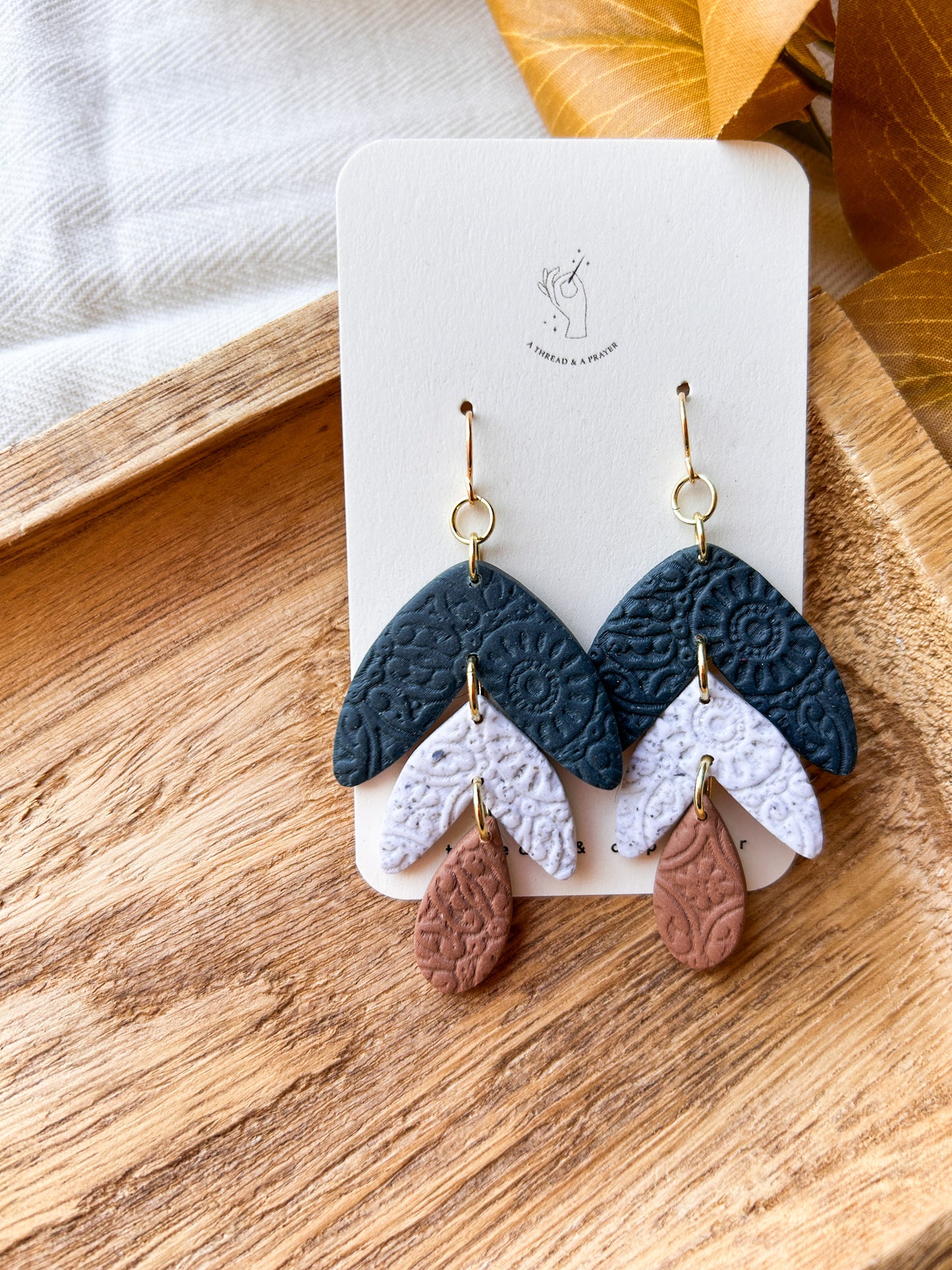Trendy, Tiered and Textured Clay Earrings | Fall Fashion | Autumn Earrings | Statement Earrings | Lightweight
