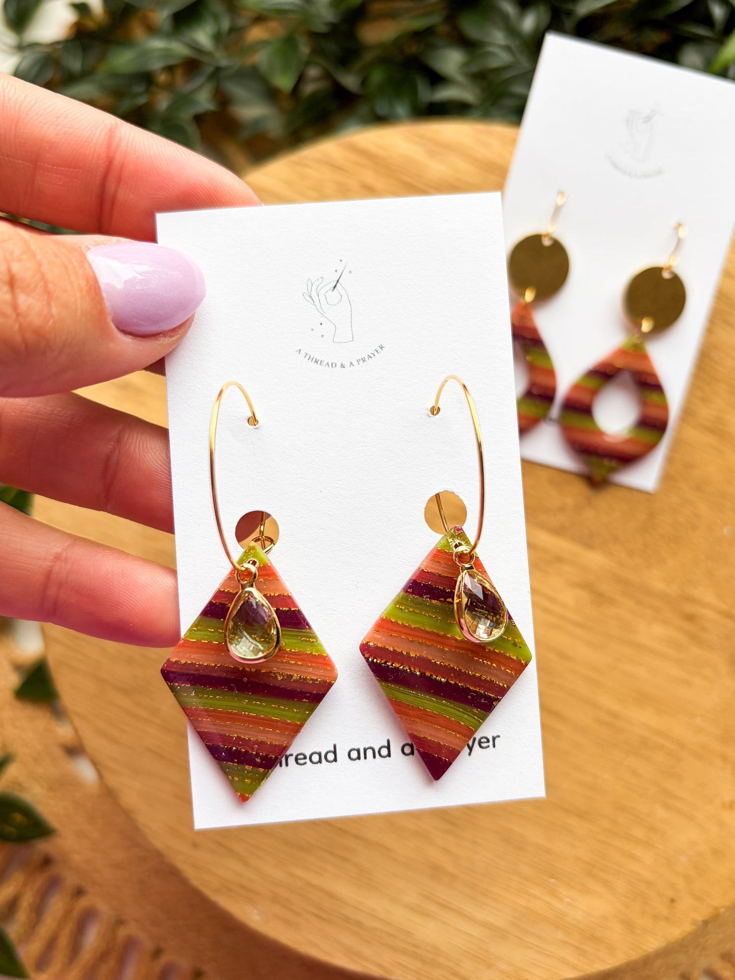 Cute Striped Funky Colored Clay Earrings | Resin | Shiny | Gold Foil