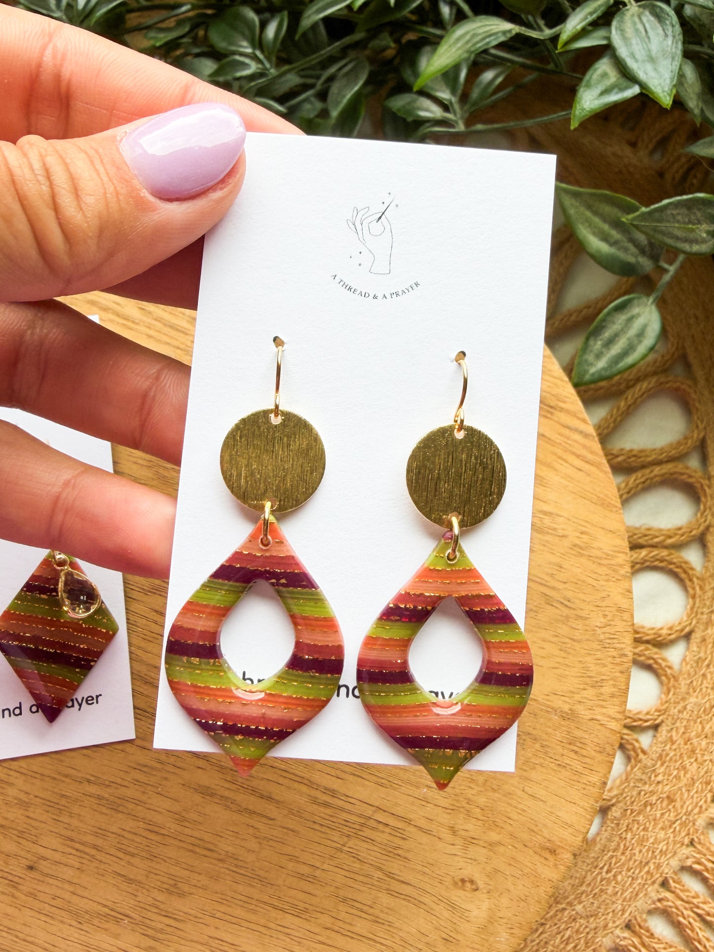 Cute Striped Funky Colored Clay Earrings | Resin | Shiny | Gold Foil