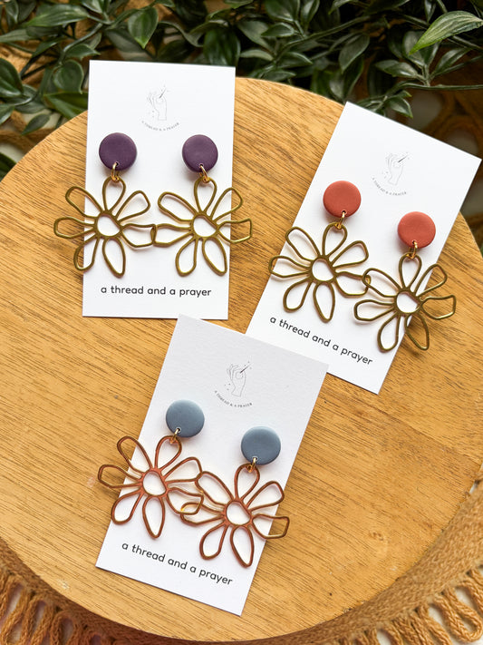 Brass Flowers Clay Earrings