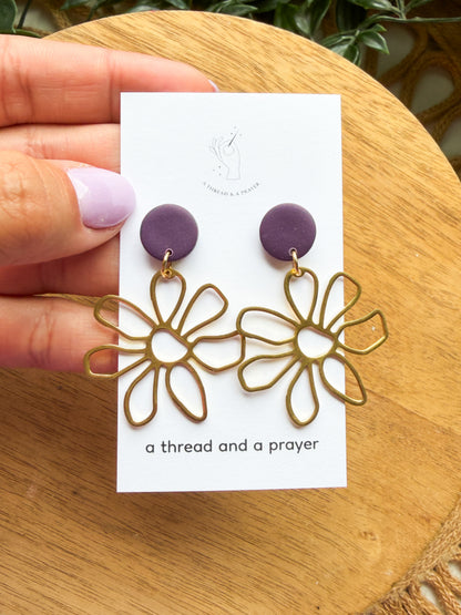 Brass Flowers Clay Earrings