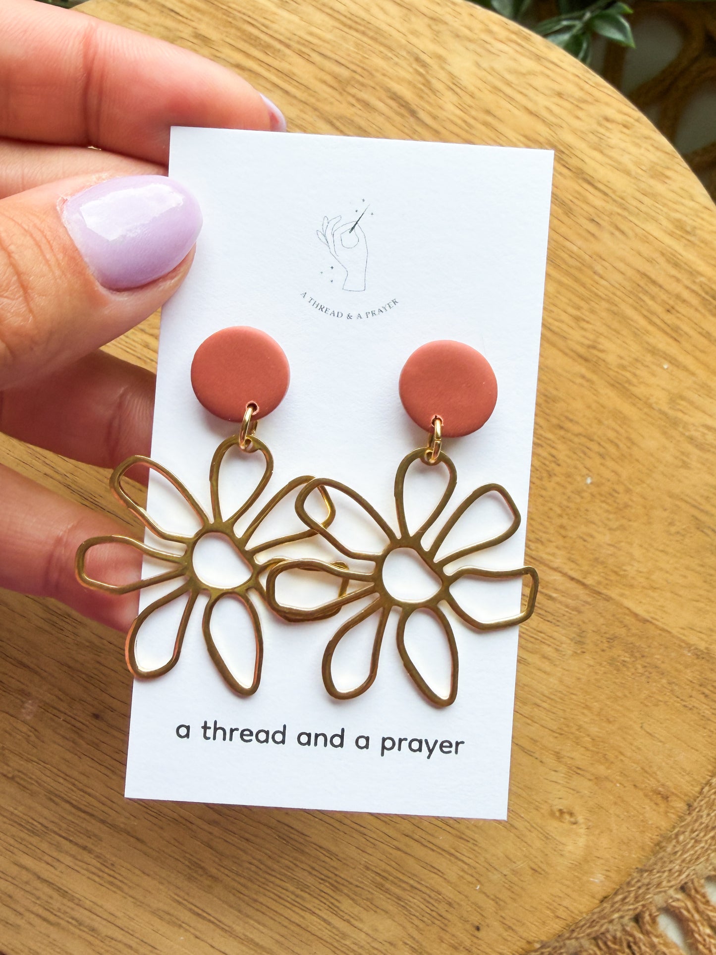 Brass Flowers Clay Earrings