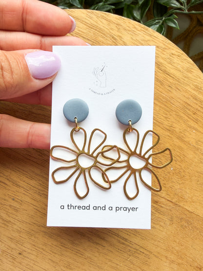 Brass Flowers Clay Earrings