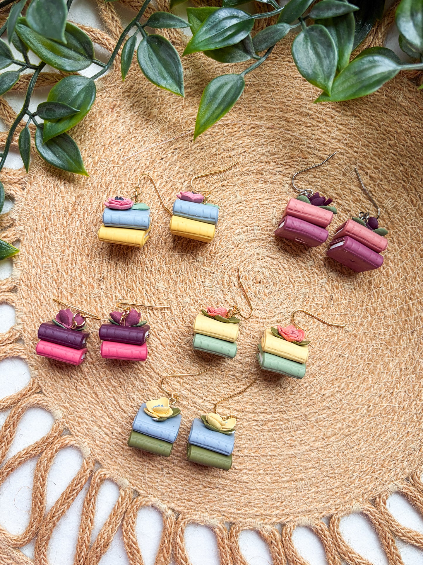 Cute Floral Book Stack Earrings | Book Club | Summer Reading