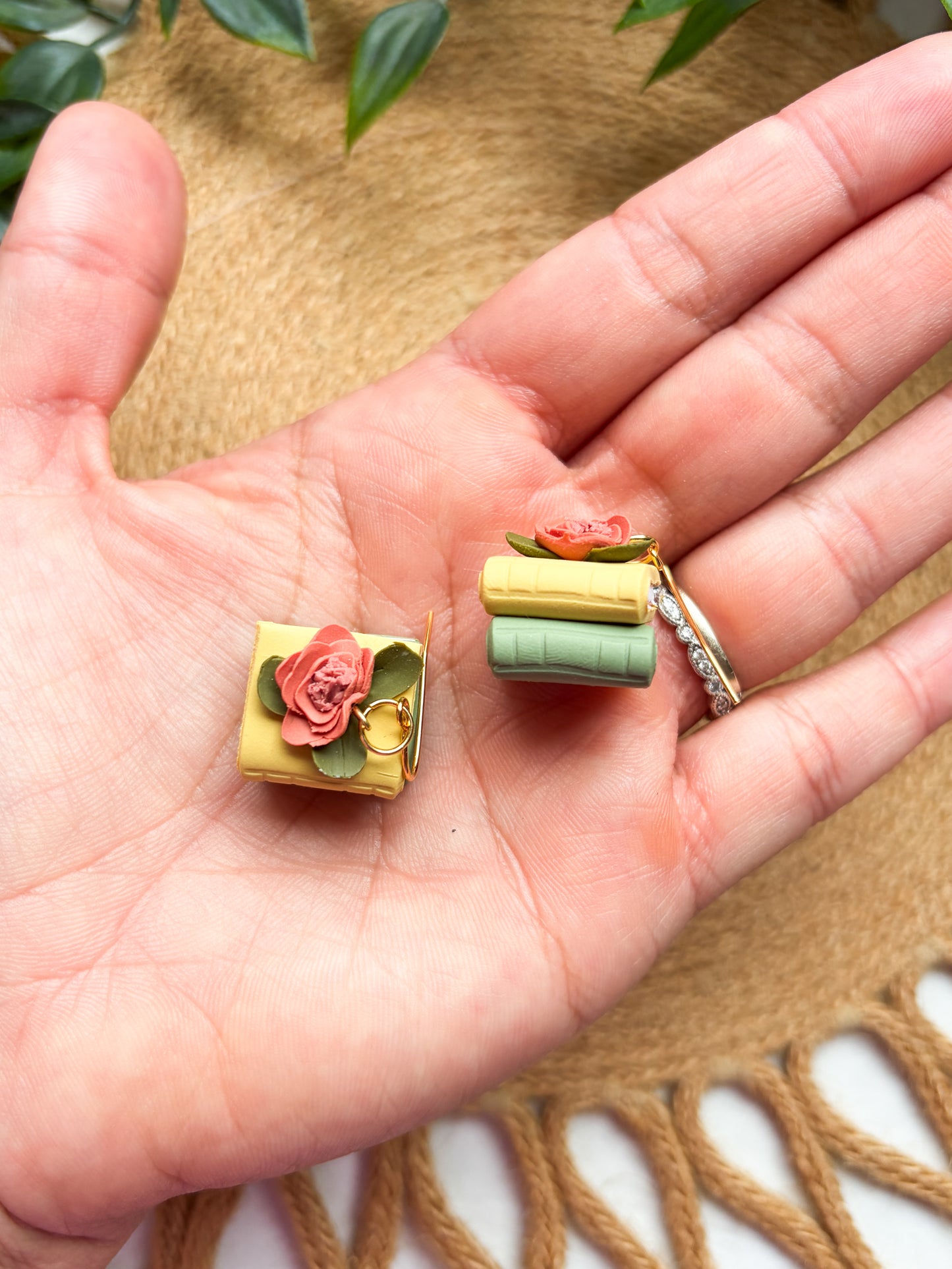 Cute Floral Book Stack Earrings | Book Club | Summer Reading