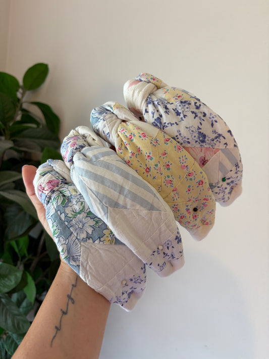 Repurposed Florals Quilt Top Knot Headbands | Vintage | Comfy Headbands | Flower Quilt