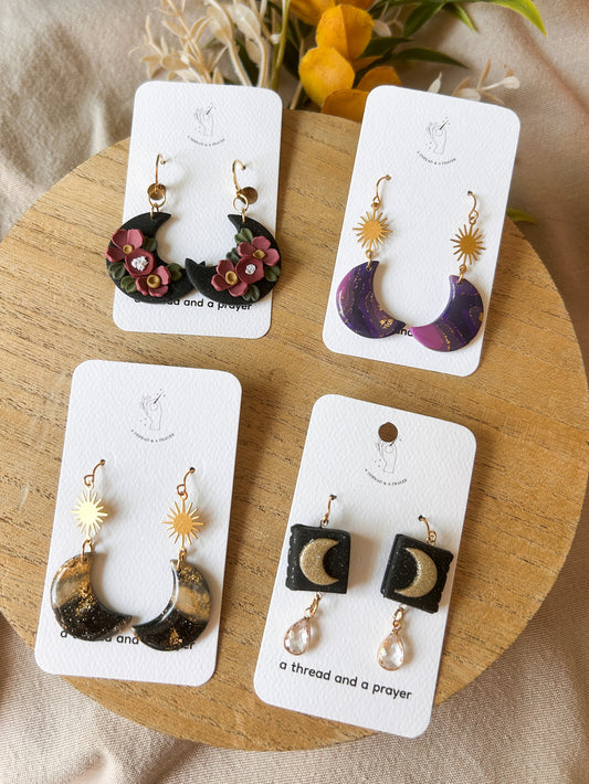 Celestial Vibes Autumn Earrings | Glitter and Shine | Moon Earrings | Book Earrings | Lightweight