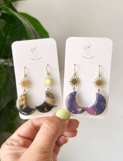 Celestial Vibes Autumn Earrings | Glitter and Shine | Moon Earrings | Book Earrings | Lightweight