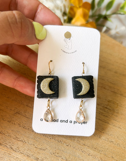 Celestial Vibes Autumn Earrings | Glitter and Shine | Moon Earrings | Book Earrings | Lightweight