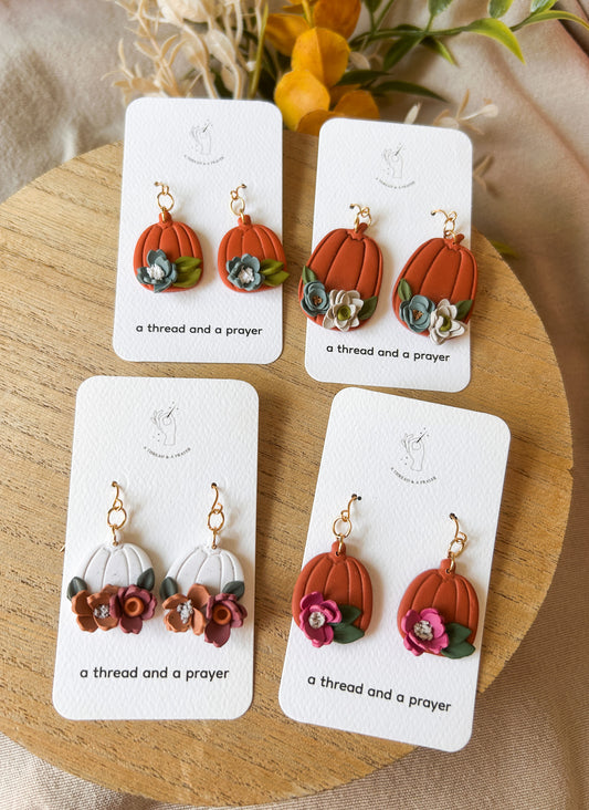 Floral Pumpkins |  Fall Pumpkins | Fall Earrings | Pumpkin Patch | Dainty Earrings | Lightweight