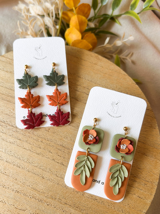 Fall Leaves Clay Earrings | Autumn Colors | Fall Earrings | Earth Tones | Dainty Earrings | Lightweight