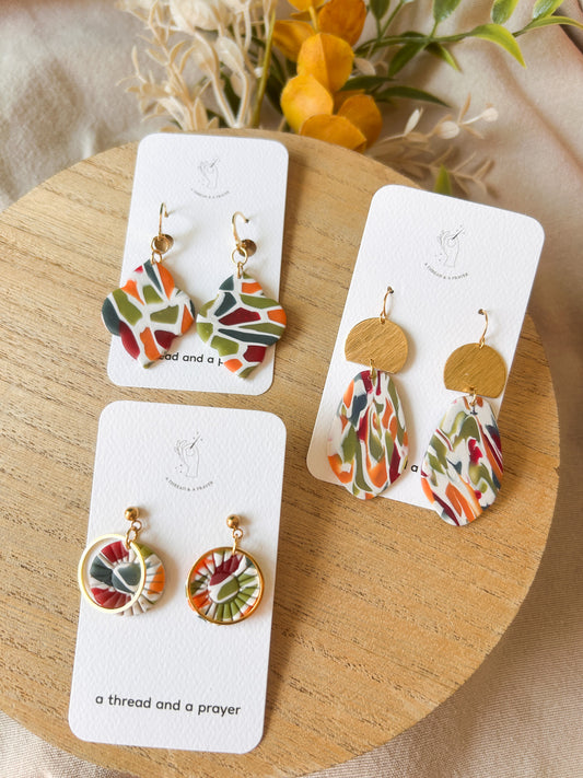 Autumn Colors Stained Glass Earrings | Clay Dangles | Cute Jewelry | Handmade Earrings | Fall Styles