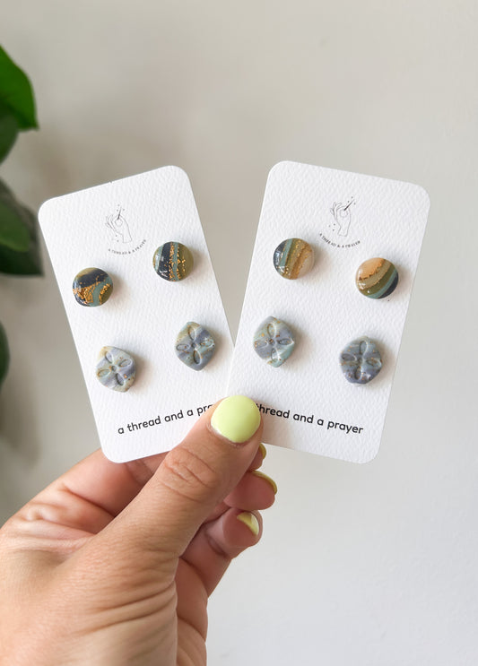 Marble Stud Pack Earrings | Fall Studs | Autumn | Titanium | Unique