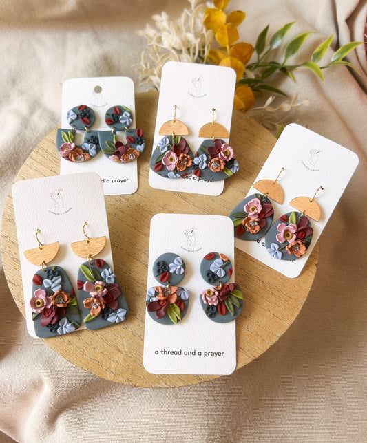 Autumn Garden Floral Earrings - Blue Base | Dainty Flower Earrings | Trendy Styles | Lightweight | Autumn